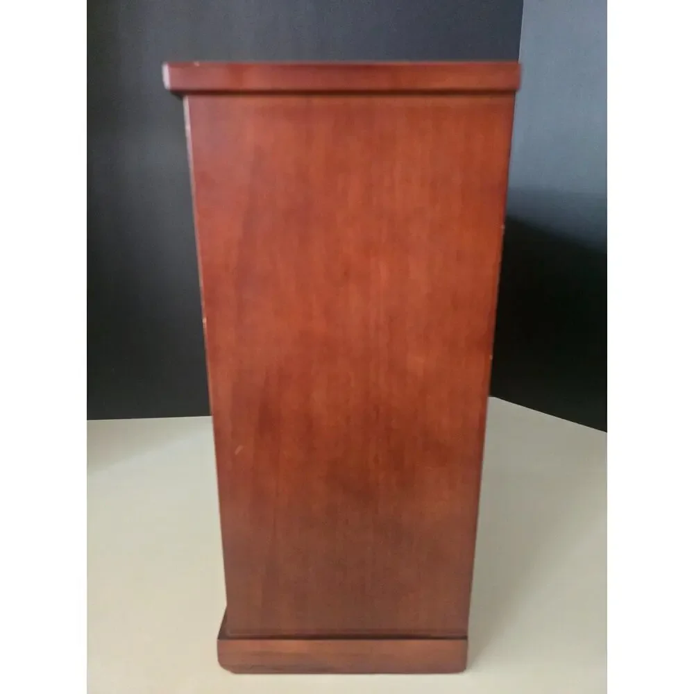 Brown Wooden Jewelry Box w/Mirror Necklace Hooks Drawers